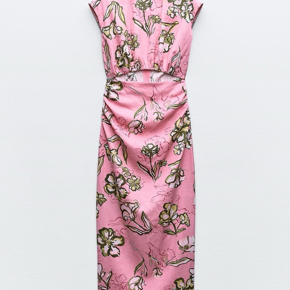 Size XS | Zara | 55% Linen Cut Out Dress - Picture 4 of 16